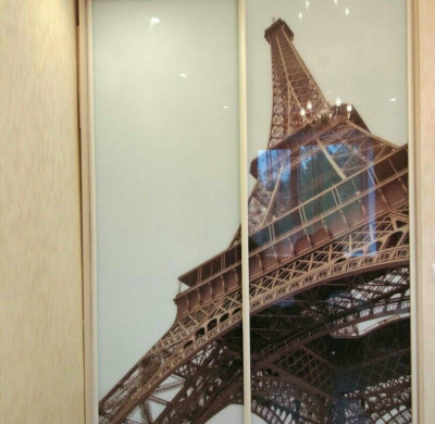Шкаф купе на 2 двери в спальню с фотопечатью Эйфелевой башни