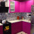 Розовый угловой кухонный гарнитур с барной стойкой