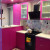 Розовый угловой кухонный гарнитур с барной стойкой